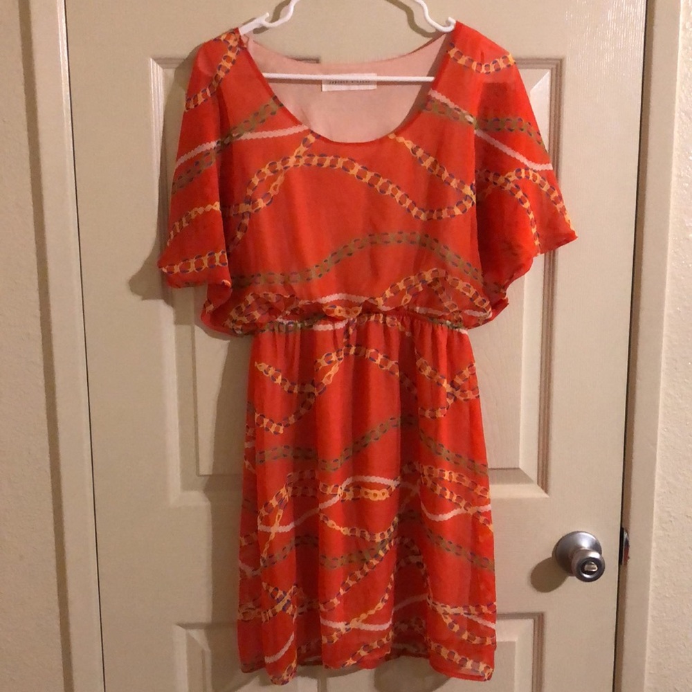 Peaches n Cream Orange Gold Chain Print Dress